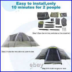 10 People Three Rooms Polyester Cloth Fiberglass Poles Camping Tents Family