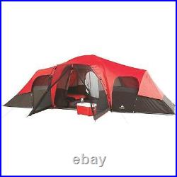 10-Person Family Camping Tent Black/Red 2-Door Entry Trail Outdoor Backyard Play