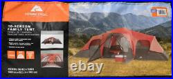 10-Person Family Camping Tent Black/Red 2-Door Entry Trail Outdoor Backyard Play