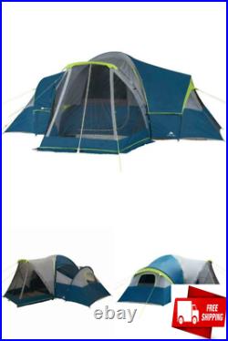 10-Person Family Camping Tent with 3 Rooms and Screen Porch EZ Setup w Mud Mat