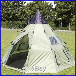 10'x10' Teepee Camping Tent Family Outdoor Sleeping Dome With Carry Bag