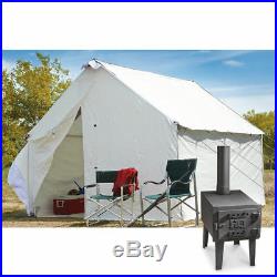 10 x 12 Canvas Wall Tent Bundle with Floor, Frame, & Outdoor Wood Stove Camp Cabin