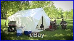 10 x 12 Canvas Wall Tent Bundle with Floor, Frame, & Outdoor Wood Stove Camp Cabin
