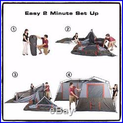 12 Person 3 Room L-Shaped Instant Cabin Family Tent Camping Hiking Outdoor Camp
