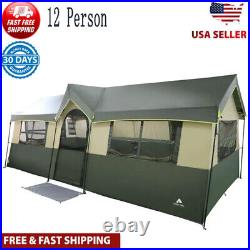 12 Person Cabin Tent Family Camping Tent 3 Rooms with Hanging Organizer Green US