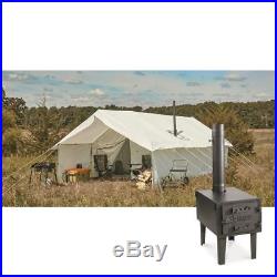12' x 18' Canvas Wall Tent Bundle with Floor, Frame, Stove, Mesh, Rainfly & Porch