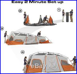 18' x 10' 3 Room Cabin Tent Camping Canopy 12 Person Shelter w Built in Lights