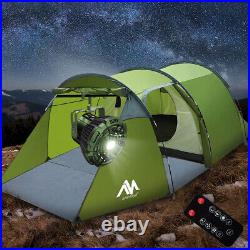 3-4 Person Waterproof Family Camping Tunnel Tent & LED Light Lantern Hanging Fan