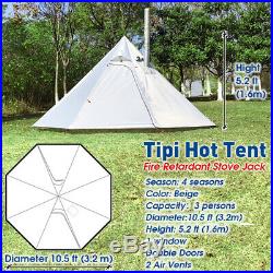 3 Person Lightweight Tipi Hot Tent with Fire Retardant Flue Pipes (Beige)