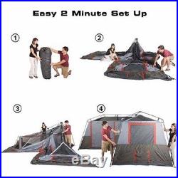3 Room Tent 12-Person Cabin Family Camping Canopy 2 min Setup With Carry Bag
