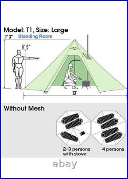 4 Persons 5lb Lightweight Tipi Hot Tents with Stove Jack, 7'3 Standing Room