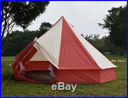 5M Bell Tent Zipped-in-Groundsheet Tent Family 10 Person Camping Tent red/cream