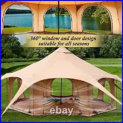 5M Canvas Bell Tent, Yurts with Stove Jack for Glamping Family Camping (6/8/10)