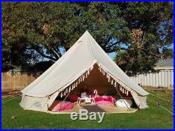 5 Meter Canvas Bell Tents Family Camping Glamping Waterproof Beige Mosquito Net