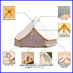 5 Meter Canvas Bell Tents Family Camping Glamping Waterproof Beige Mosquito Net