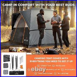 6 Person Robust Family Camping Tent, Cabin Style, Quick Setup