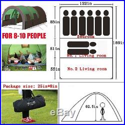 8-10Person 4-Season 189x122 Family Dome Camping Tent Waterproof Hiking Shelter