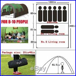 8-10 People Camping Tents Waterproof Tunnel Double Layer Large Family Wigwam BT