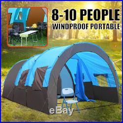 8-10 Person Waterproof Tunnel Tent Camping Outdoor Party Family Travel Hiking