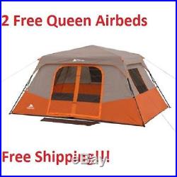 8 Person Instant Tent Cabin & 2 FREE Airbeds Family Camping Waterproof Orange