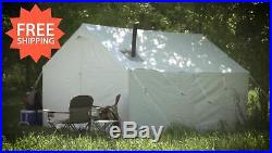 8 Persons Canvas Wall Tent 10' x 12' Fire Retardant Outdoor Camping Large