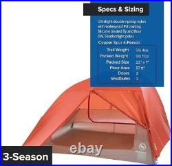 Big Agnes Copper Spur HV UL4 Backpacking Tent, Orange THVCSO420 NEW