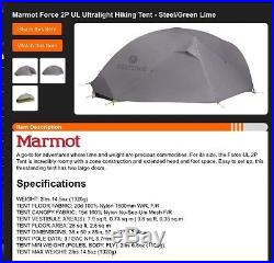 Brand New 2016 Marmot FORCE UL 2 Backpacking Tent 2 Person Feather Light