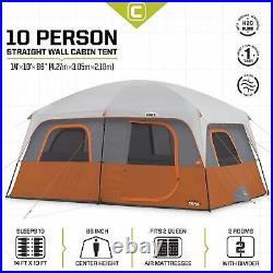 CORE Outdoor Straight Wall Family Camping 10-Person Cabin Tent, Red (Open Box)