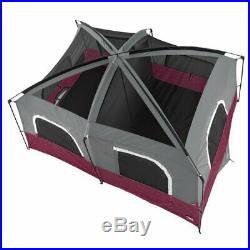 CORE Straight Wall 14 x 10 Foot 10 Person Cabin Tent with 2 Rooms & Rainfly, Red