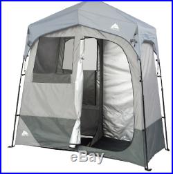 Camping 2-Room Shower Tent Instant Utility Shelter with 5 Gallon Solar Showering