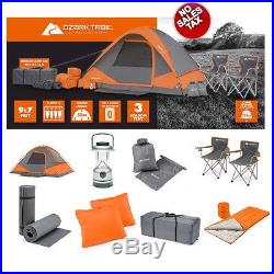 Camping Equipment Family Cabin Set 4 Person Tent Sleeping Bag Chairs Hiking Gear