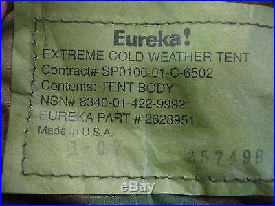 FACTORY NEW EUREKA ECWT 4 MAN MILITARY TENT BODY WITH POLES! USA