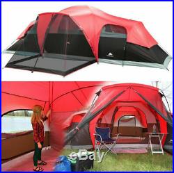 Family Camping Tent Outdoor Waterproof Stakes 3 Room 10 Person Large Size Red