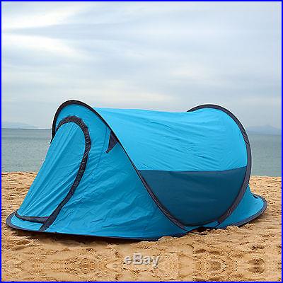 Family Pop Up Camping Hiking Instant Tent Easy Automatic Setup Foldable Blue