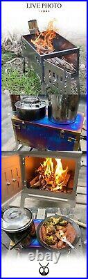 Folding Titanium Wood Burning Camping Stove Very Light All Top Surface To Cook