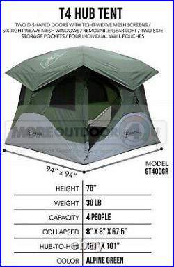 GT400GR 4 Person Gazelle T4 Hub Tent Alpine Green Hiking Camping MFG REFURBS