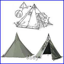 Green Travel Teepee Tent 2-Door Camping Equipment Portable 4-Season Pyramid Tent