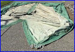 HUGE Vtg Green CANVAS WALL Camp TENT Stove Pipe Hole 16 x 18 FEET Hunting Cabin