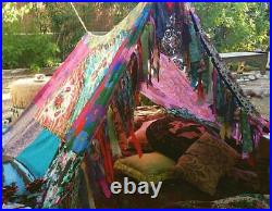 Indian Vintage Silk Sari Multi color Patchwork hippie Boho tent Glamping Decor