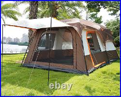 Luxurious 12-Person Family Cabin Tent with 2 Rooms, 3 Doors, and Waterproof Desi