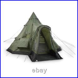 New Waterproof Deluxe Teepee Tent, 14 ft x 14 ft For 6 People, Olive Drab Green
