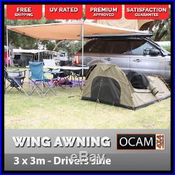 OCAM Wing Awning Drivers Side 3m x 3m 280g Cross Cotton Canvas 4x4 Camping