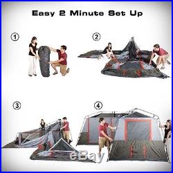 OZARK TRAIL12 PERSON 3 ROOM INSTANT CABIN TENT With CARRYING BAG STAKES L-SHAPED