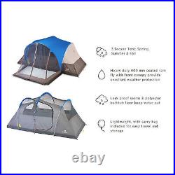 Outbound 8 Person 3 Season Easy Up Camping Dome Tent with Rainfly & Porch, Blue