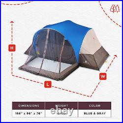 Outbound 8 Person 3 Season Easy Up Camping Dome Tent with Rainfly & Porch, Blue