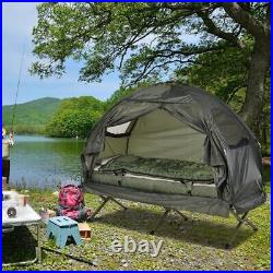 Outsunny Camping Cot Tent with Comfortable Air Mattress Warm Cozy Sleeping Bag