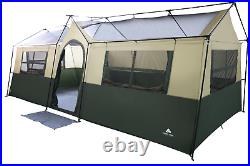 Ozark Trail Hazel Creek 12 Person Cabin Tent, 3 Rooms, Green Camping Family Tent