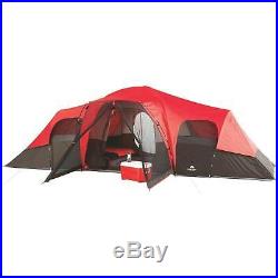 Red/Black Outdoor 3 Room 10 Person Family Camping Tent with Waterproof Rainfly