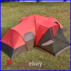 Red Large Outdoor Camping Tent 10-Person 3-Room Cabin Screen Porch Waterproof