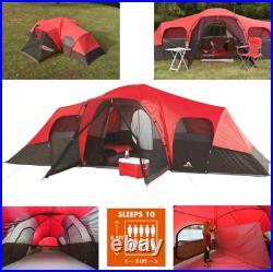 Red Large Outdoor Camping Tent 10-Person 3-Room Cabin Screen Porch Waterproof